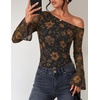 image:imageZESICA Womens Floral Off Shoulder Fall Long Sleeve Y2K Going Out Work TopsFloral Gold