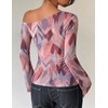 image:imageZESICA Womens Floral Off Shoulder Fall Long Sleeve Y2K Going Out Work TopsFloral Pink
