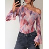 image:imageZESICA Womens Floral Off Shoulder Fall Long Sleeve Y2K Going Out Work TopsFloral Pink