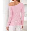 image:imageZESICA Womens Off the Shoulder Lace Shirts Fall Long Sleeve TopPink