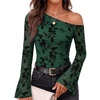 image:imageZESICA Womens Floral Off Shoulder Fall Long Sleeve Y2K Going Out Work TopsDark Green