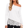 image:imageZESICA Womens Off the Shoulder Lace Shirts Fall Long Sleeve TopWhite