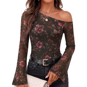 image:imageZESICA Womens Floral Off Shoulder Fall Long Sleeve Y2K Going Out Work TopsFloral Purple