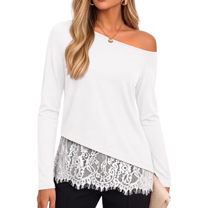 image:imageZESICA Womens Off the Shoulder Lace Shirts Fall Long Sleeve TopWhite
