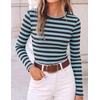 image:imageZESICA Womens Striped Fall Long Sleeve Cute Shirt Dressy Work Going Out TopCoffee Brown
