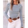 image:imageZESICA Womens Striped Fall Long Sleeve Cute Shirt Dressy Work Going Out TopDark Blue