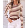 image:imageZESICA Womens Striped Fall Long Sleeve Cute Shirt Dressy Work Going Out TopDark Red
