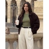 image:imageZESICA Womens Striped Fall Long Sleeve Cute Shirt Dressy Work Going Out TopGreen Brown