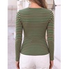 image:imageZESICA Womens Striped Fall Long Sleeve Cute Shirt Dressy Work Going Out TopGreen Brown