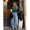 image:imageZESICA Womens Striped Fall Long Sleeve Cute Shirt Dressy Work Going Out TopGreen Navy