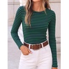 image:imageZESICA Womens Striped Fall Long Sleeve Cute Shirt Dressy Work Going Out TopGreen Navy