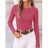 image:imageZESICA Womens Striped Fall Long Sleeve Cute Shirt Dressy Work Going Out TopRed
