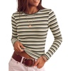 image:imageZESICA Womens Striped Fall Long Sleeve Cute Shirt Dressy Work Going Out TopApricot Black