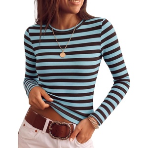 image:imageZESICA Womens Striped Fall Long Sleeve Cute Shirt Dressy Work Going Out TopCoffee Brown
