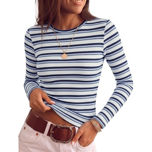 image:imageZESICA Womens Striped Fall Long Sleeve Cute Shirt Dressy Work Going Out TopDark Blue