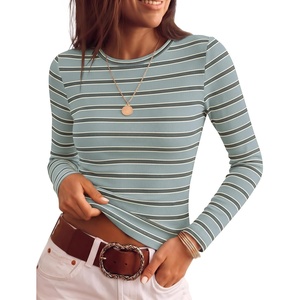 image:imageZESICA Womens Striped Fall Long Sleeve Cute Shirt Dressy Work Going Out TopGrey Blue