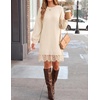 image:imageZESICA Womens Fall Striped Lace Trim Oversized Knit Sweater DressApricot