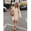image:imageZESICA Womens Fall Striped Lace Trim Oversized Knit Sweater DressApricot