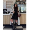 image:imageZESICA Womens Fall Striped Lace Trim Oversized Knit Sweater DressBlack