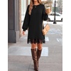 image:imageZESICA Womens Fall Striped Lace Trim Oversized Knit Sweater DressBlack