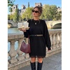 image:imageZESICA Womens Fall Striped Lace Trim Oversized Knit Sweater DressBlack