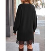 image:imageZESICA Womens Fall Striped Lace Trim Oversized Knit Sweater DressBlack
