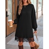 image:imageZESICA Womens Fall Striped Lace Trim Oversized Knit Sweater DressBlack