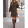 image:imageZESICA Womens Fall Striped Lace Trim Oversized Knit Sweater DressBrown