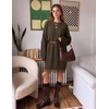 image:imageZESICA Womens Fall Striped Lace Trim Oversized Knit Sweater DressBrown