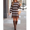 image:imageZESICA Womens Fall Striped Lace Trim Oversized Knit Sweater DressBrown Stripe