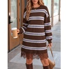 image:imageZESICA Womens Fall Striped Lace Trim Oversized Knit Sweater DressBrown Stripe