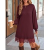 image:imageZESICA Womens Fall Striped Lace Trim Oversized Knit Sweater DressBurgundy