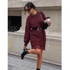 image:imageZESICA Womens Fall Striped Lace Trim Oversized Knit Sweater DressBurgundy