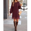 image:imageZESICA Womens Fall Striped Lace Trim Oversized Knit Sweater DressBurgundy