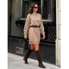 image:imageZESICA Womens Fall Striped Lace Trim Oversized Knit Sweater DressCamel