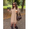 image:imageZESICA Womens Fall Striped Lace Trim Oversized Knit Sweater DressCamel