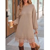 image:imageZESICA Womens Fall Striped Lace Trim Oversized Knit Sweater DressCamel