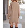 image:imageZESICA Womens Fall Striped Lace Trim Oversized Knit Sweater DressCamel