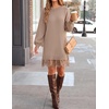 image:imageZESICA Womens Fall Striped Lace Trim Oversized Knit Sweater DressCamel