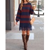 image:imageZESICA Womens Fall Striped Lace Trim Oversized Knit Sweater DressDark Blue