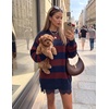 image:imageZESICA Womens Fall Striped Lace Trim Oversized Knit Sweater DressDark Blue