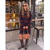 image:imageZESICA Womens Fall Striped Lace Trim Oversized Knit Sweater DressDark Blue