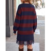 image:imageZESICA Womens Fall Striped Lace Trim Oversized Knit Sweater DressDark Blue