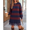 image:imageZESICA Womens Fall Striped Lace Trim Oversized Knit Sweater DressDark Blue