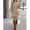 image:imageZESICA Womens Fall Striped Lace Trim Oversized Knit Sweater DressGreen Stripe