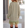 image:imageZESICA Womens Fall Striped Lace Trim Oversized Knit Sweater DressGreen Stripe