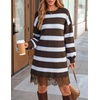 image:imageZESICA Womens Fall Striped Lace Trim Oversized Knit Sweater DressMocha