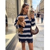 image:imageZESICA Womens Fall Striped Lace Trim Oversized Knit Sweater DressNavy Stripe