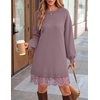 image:imageZESICA Womens Fall Striped Lace Trim Oversized Knit Sweater DressPurple