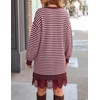 image:imageZESICA Womens Fall Striped Lace Trim Oversized Knit Sweater DressStripe Wine